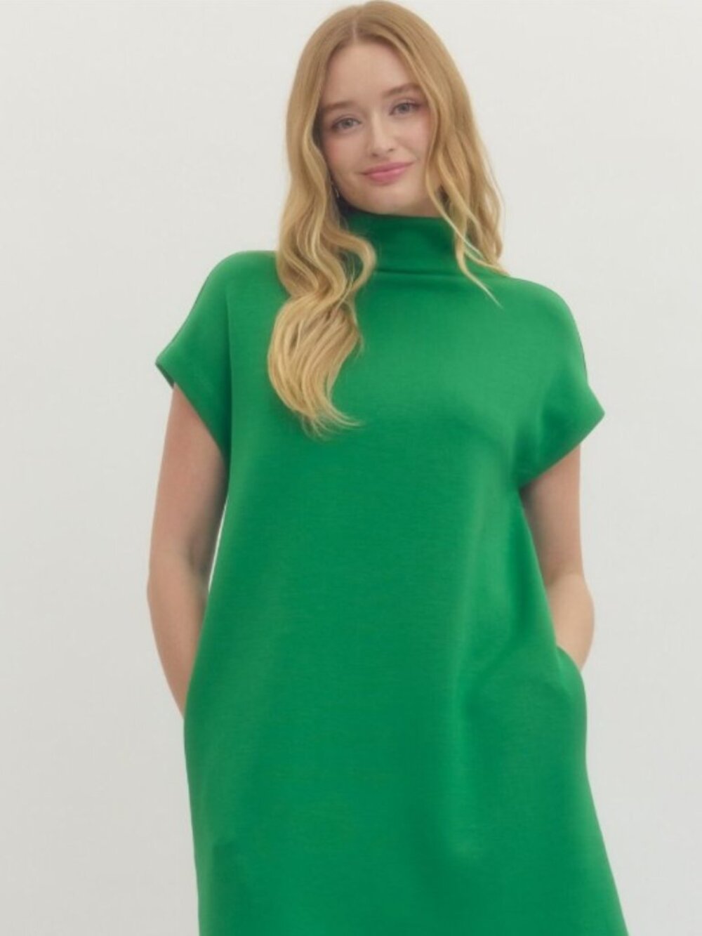 Entro Solid Jersey Mock Neck Pullover Mini Dress (Green)